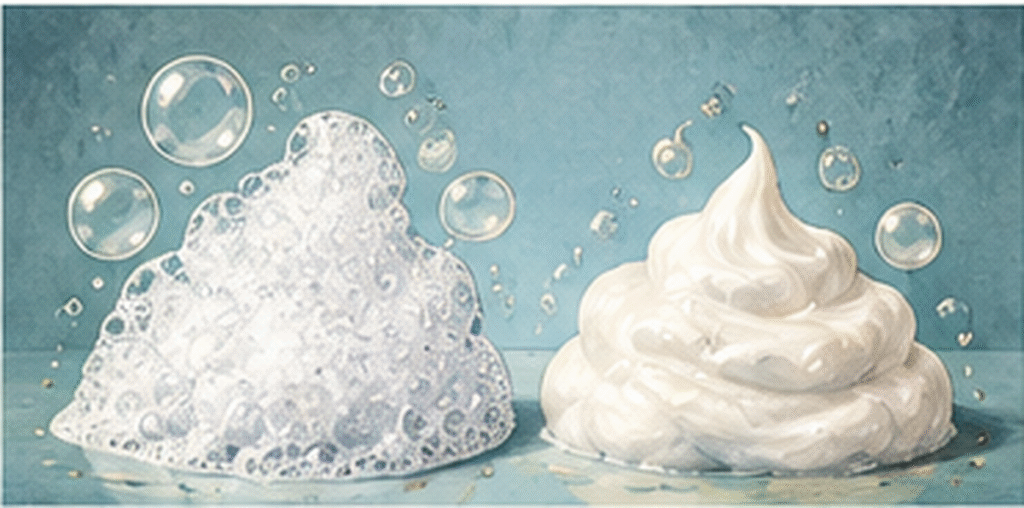 Bubbly lather compared with creamy soap lather