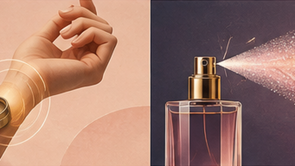 Solid perfume vs spray perfume showing close-to-skin fragrance and projecting perfume spray