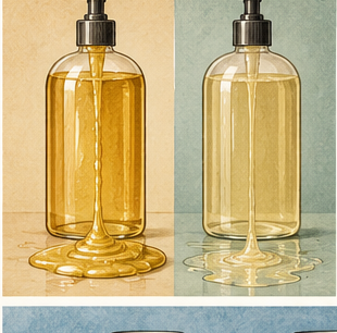 Thick and thin liquid Castile soap shown side by side