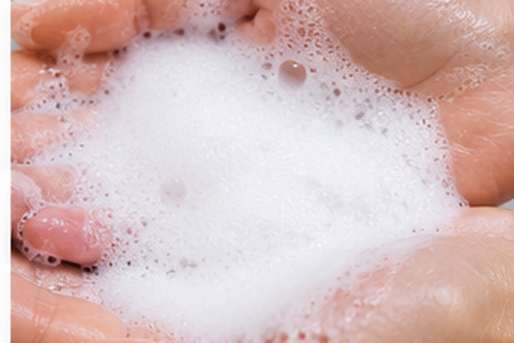 Shampoo lather illustrating the difference between foam and cleansing