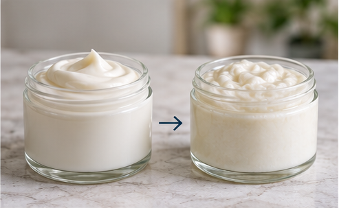 Freshly made lotion and body butter changing texture as they cool