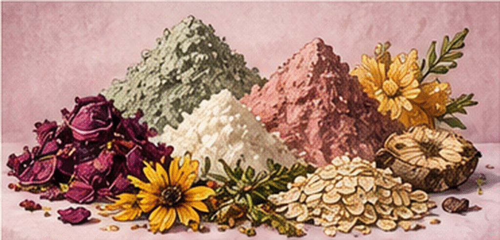 Fresh ingredients, botanical powders and scrubs for cold process soap