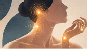 Pulse points for solid and roll-on perfume highlighted at the wrist and behind the ear