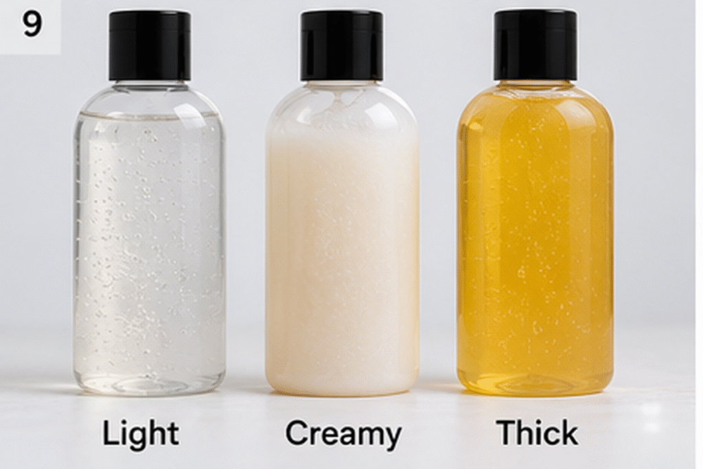 Comparison of thick and fluid shampoo textures