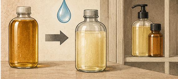 Diluted liquid Castile soap with water and storage bottle
