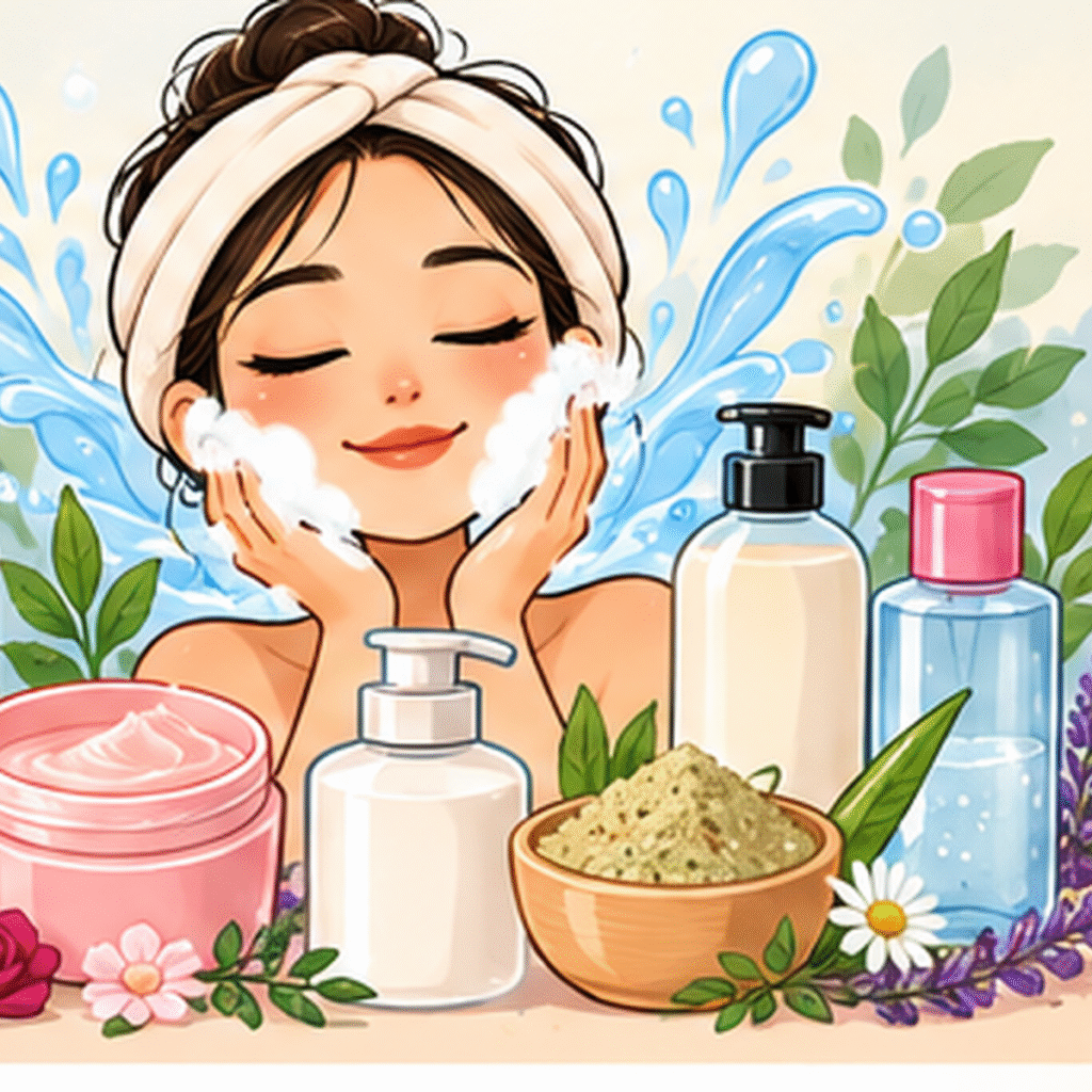 Illustration showing different types of facial cleansers