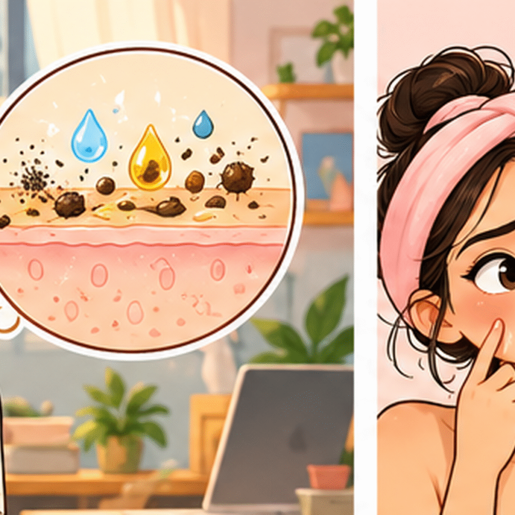 Illustration comparing face wash, cleansing oil and cleansing balm for makeup removal