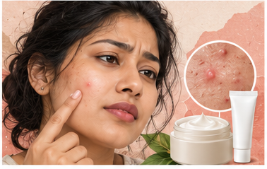 Woman with occasional acne illustrating the difference between an anti-acne cream and a spot treatment