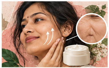 Anti-ageing cream illustrating hydration, fine lines, plumpness and firmness