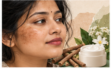 Woman with areas of facial pigmentation illustrating the difference between general brightening and targeted pigmentation care