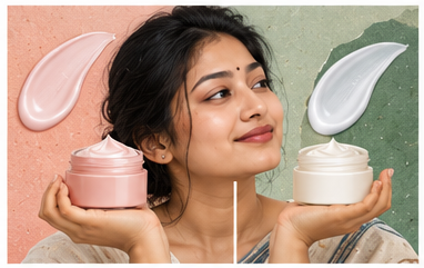Treatment cream and moisturiser shown side by side to illustrate their different purposes