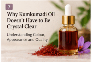 Traditional Kumkumadi oil showing slight natural turbidity