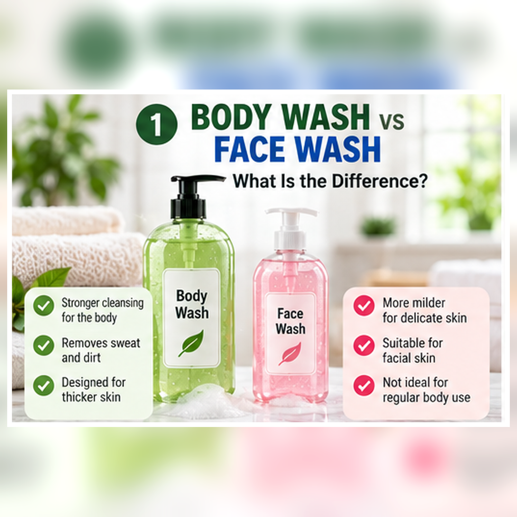 Body wash and face wash shown side by side for comparison