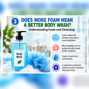 Foamy body wash showing rich lather during cleansing