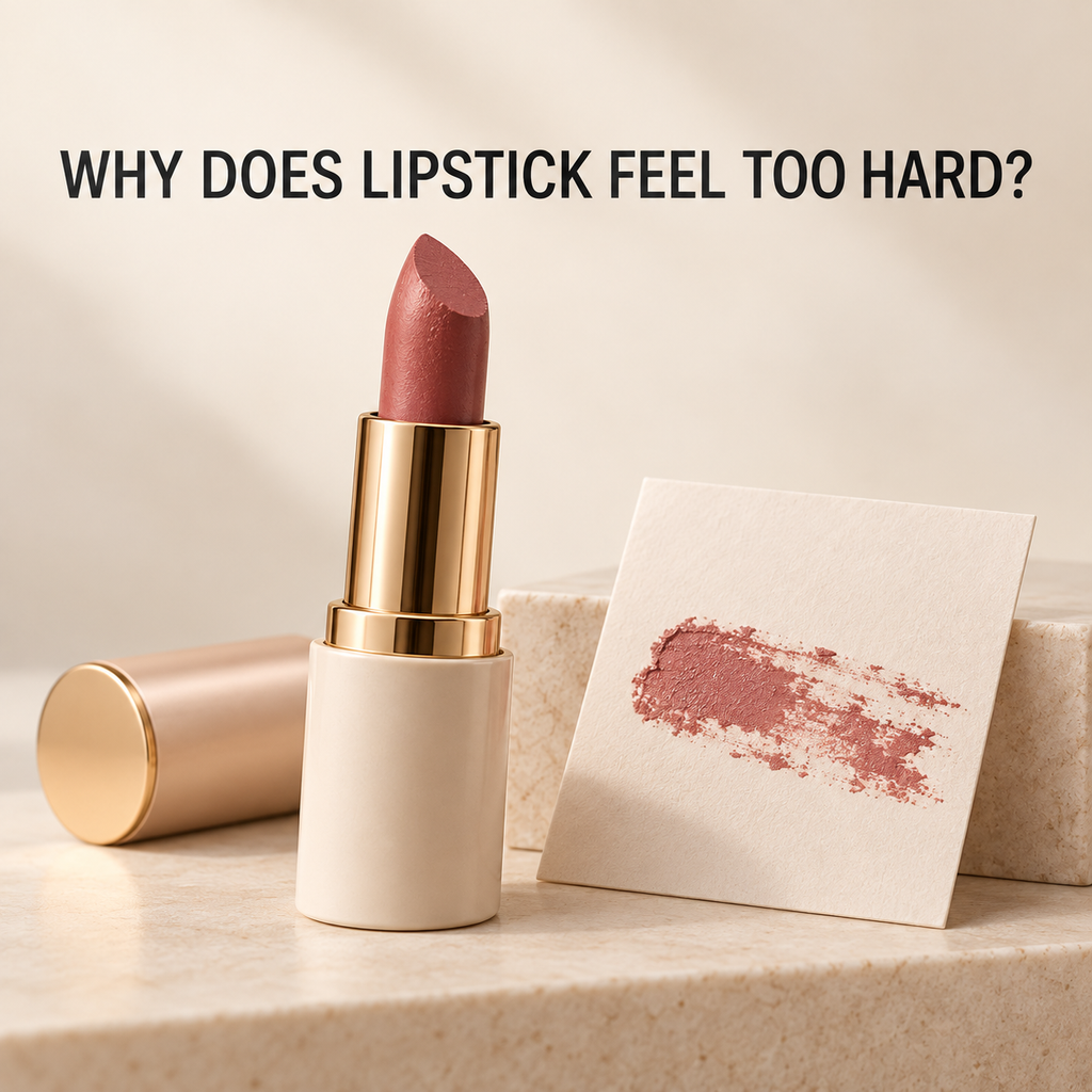 Hard lipstick with uneven colour transfer showing poor glide