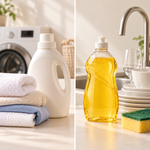 Bioenzyme laundry detergent and dishwashing liquid shown side by side
