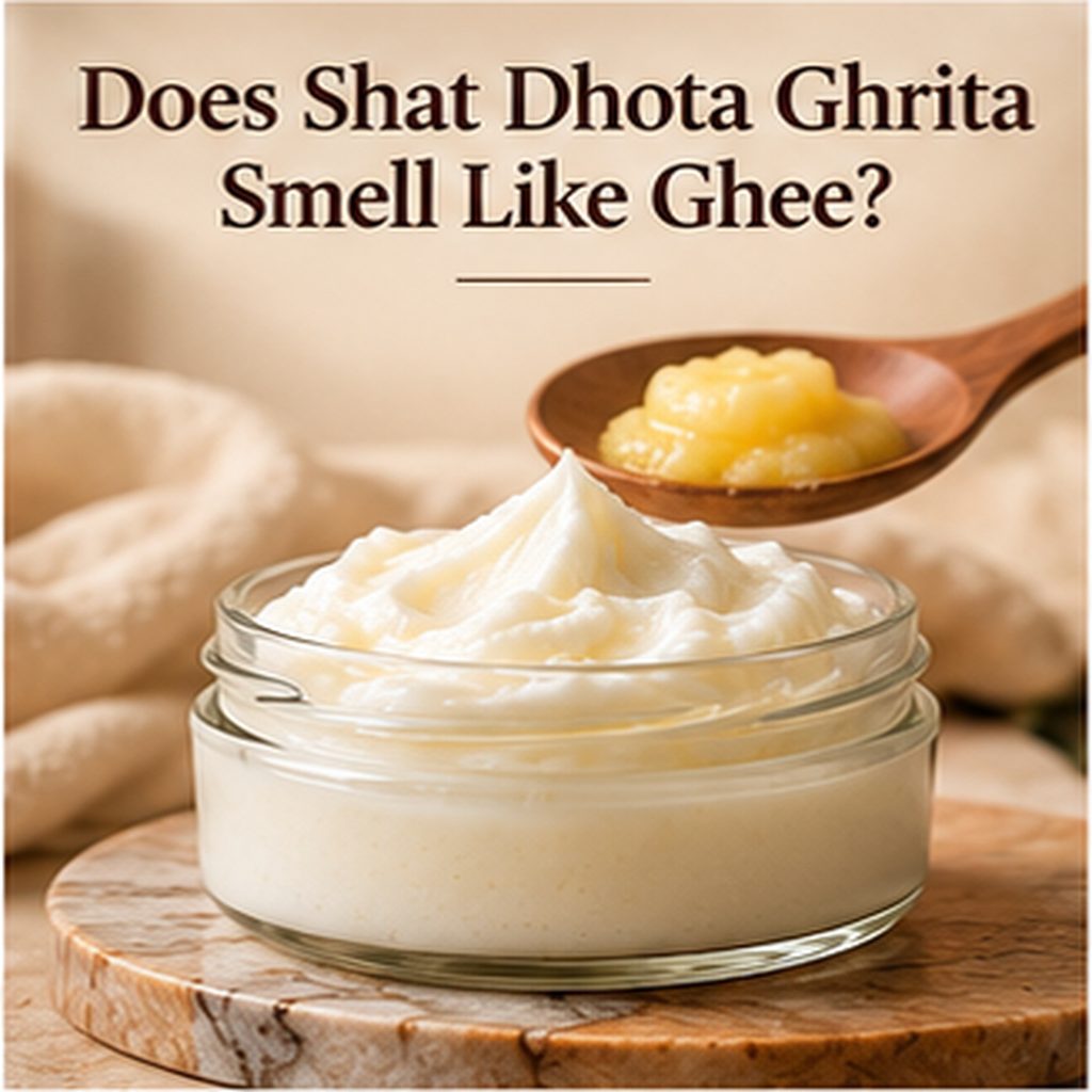 Shat Dhota Ghrita showing smooth washed ghee cream with a milder natural ghee aroma
