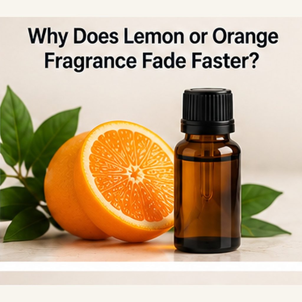 Lemon and orange essential oils representing fast-fading citrus fragrance notes