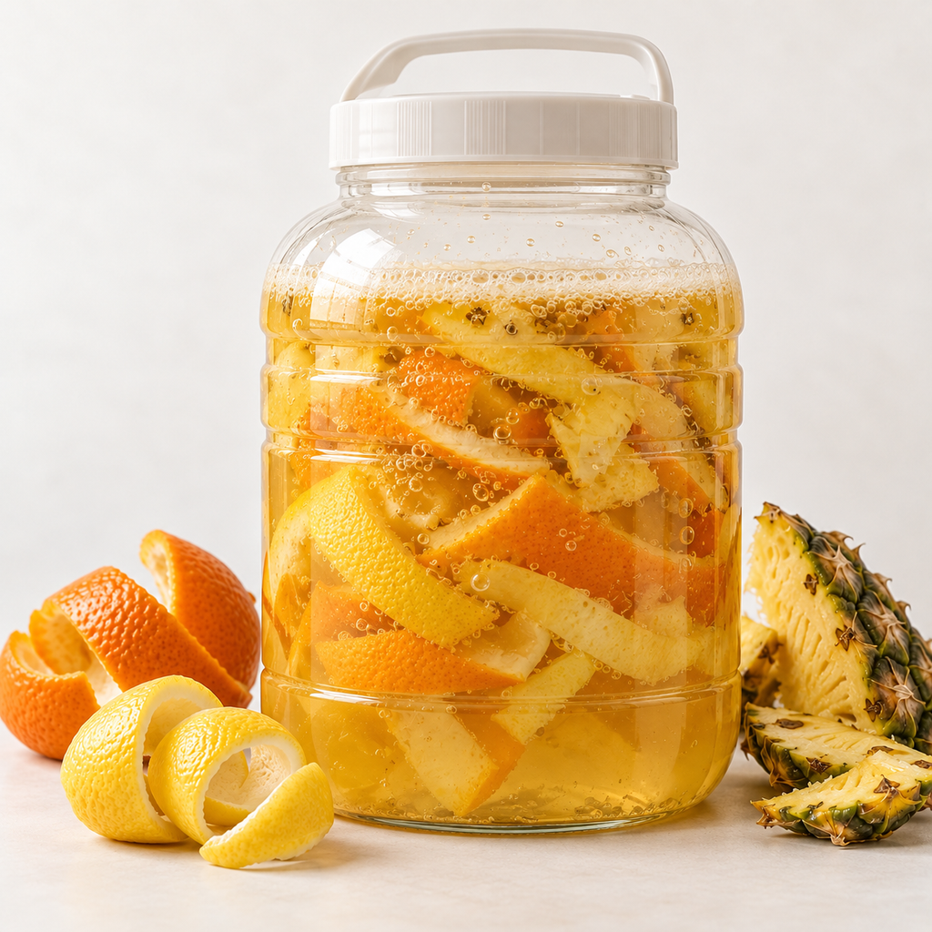 Plastic container used for bioenzyme fermentation with citrus peels