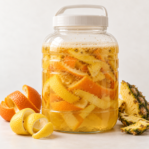 Plastic container used for bioenzyme fermentation with citrus peels