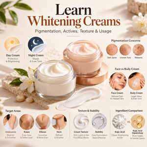 Learn whitening creams, pigmentation, actives, texture and usage