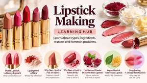 Lipstick making learning hub covering lipstick types, ingredients, texture and common problems
